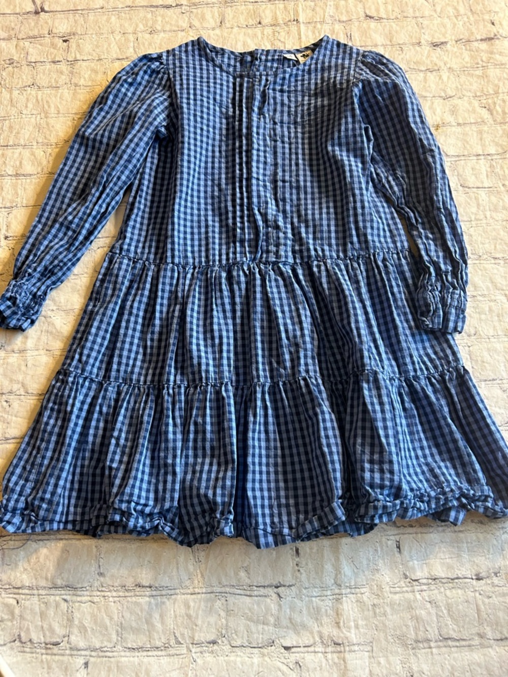 BUSY BEE HONGKONG MADE BLUE GINGHAM PLAID LS GIRLS DRESS SIZE 10 COTTON